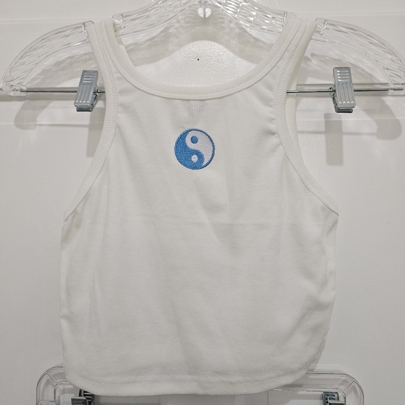 SHEIN Yin & Yang Embroidery Crop Tank & Wave Print Notched Hem Skirt Set Size S - Picture 10 of 13